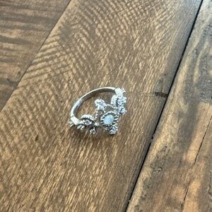 Elegant White Gold dipped Floral Ring with moonstone